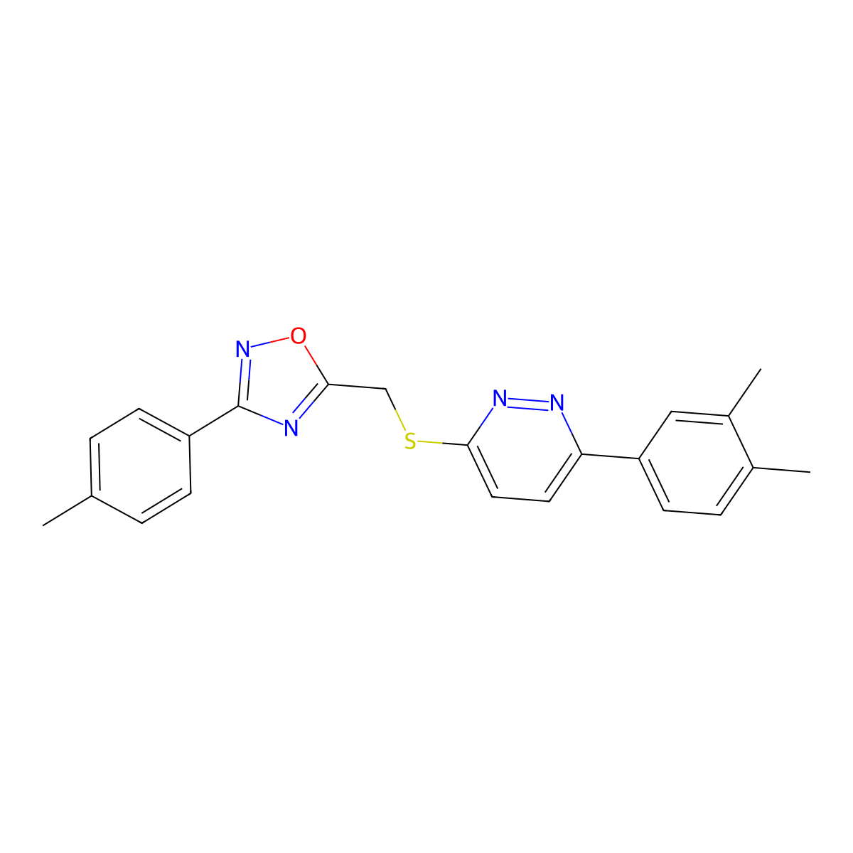 3-(3,4-Dimethylphenyl)-6-({[3-(4-methylphenyl)-1,2,4-oxadiazol-5-yl]methyl}sulfanyl)pyridazine molecular structure, CAS 1114915-30-8