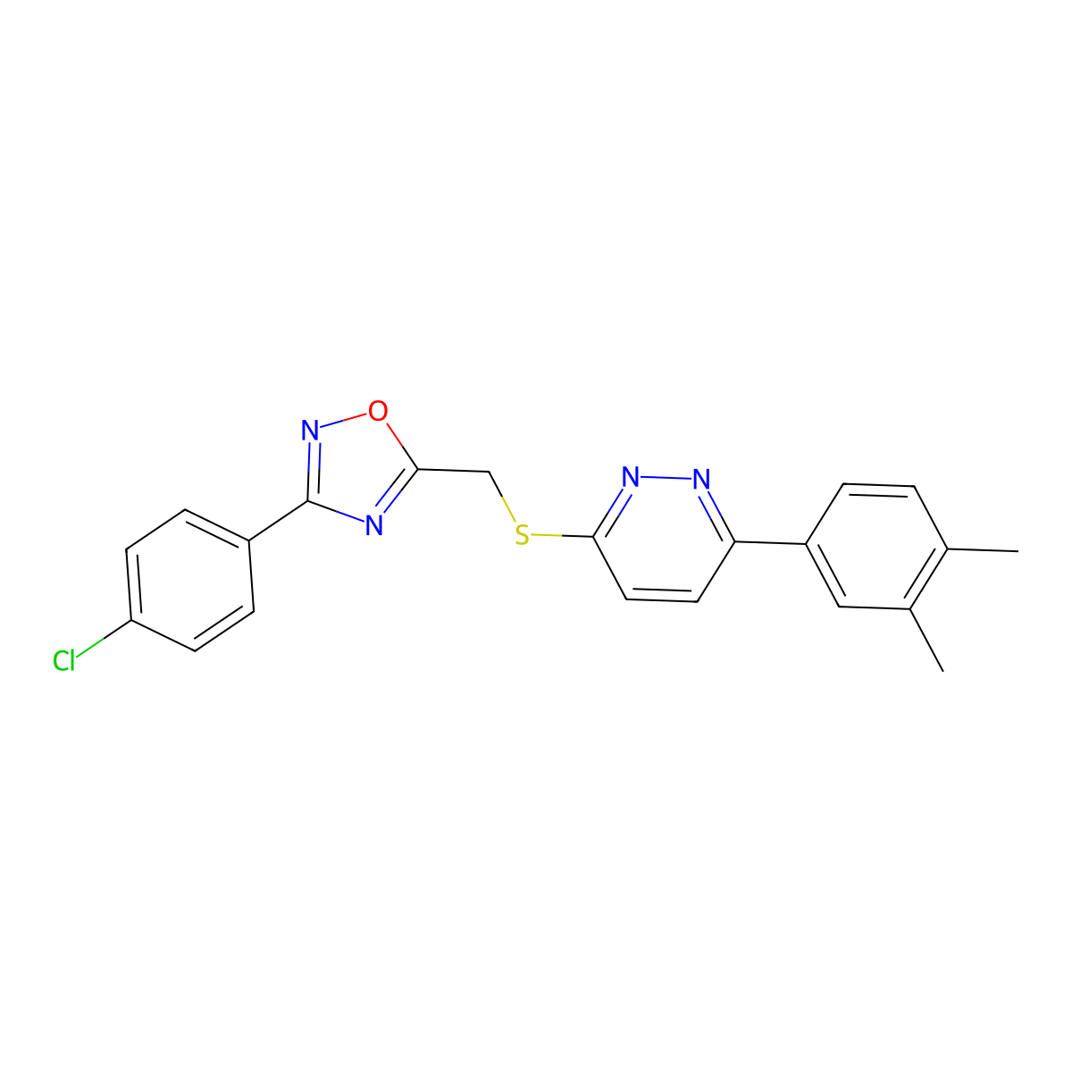 3-({[3-(4-Chlorophenyl)-1,2,4-oxadiazol-5-yl]methyl}sulfanyl)-6-(3,4-dimethylphenyl)pyridazine molecular structure, CAS 1114915-32-0