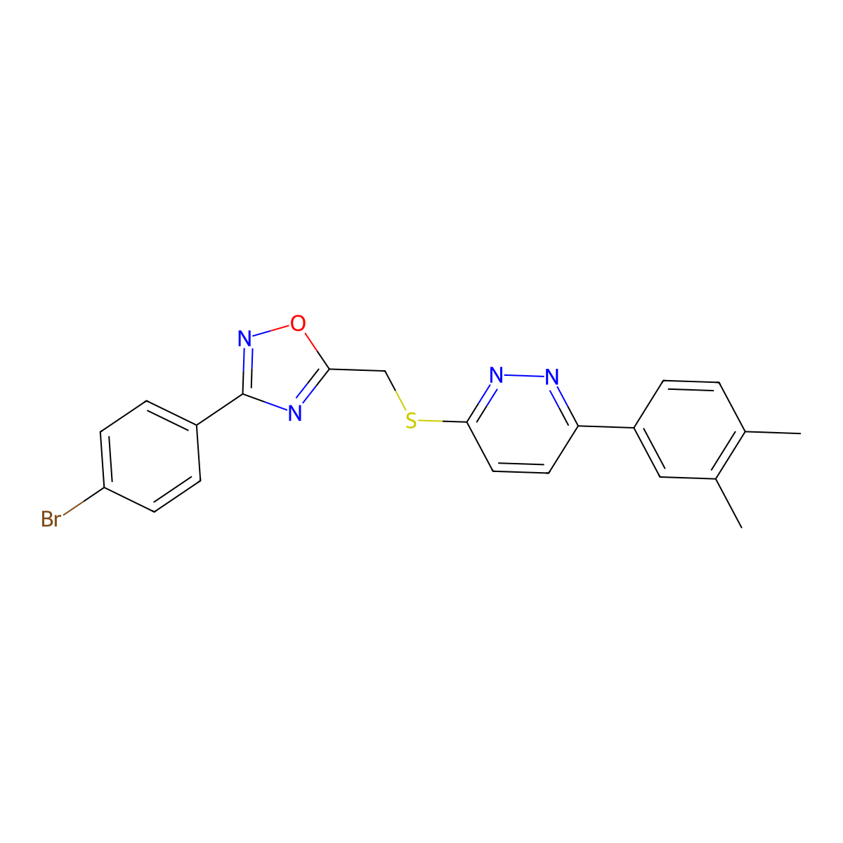 3-({[3-(4-Bromophenyl)-1,2,4-oxadiazol-5-yl]methyl}sulfanyl)-6-(3,4-dimethylphenyl)pyridazine molecular structure, CAS 1114915-33-1