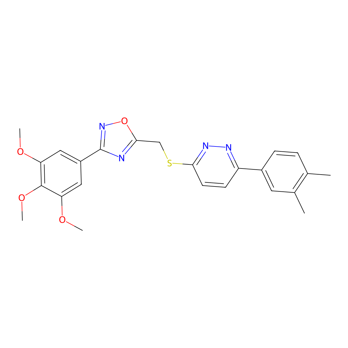 3-(3,4-Dimethylphenyl)-6-({[3-(3,4,5-trimethoxyphenyl)-1,2,4-oxadiazol-5-yl]methyl}sulfanyl)pyridazine molecular structure, CAS 1114915-35-3