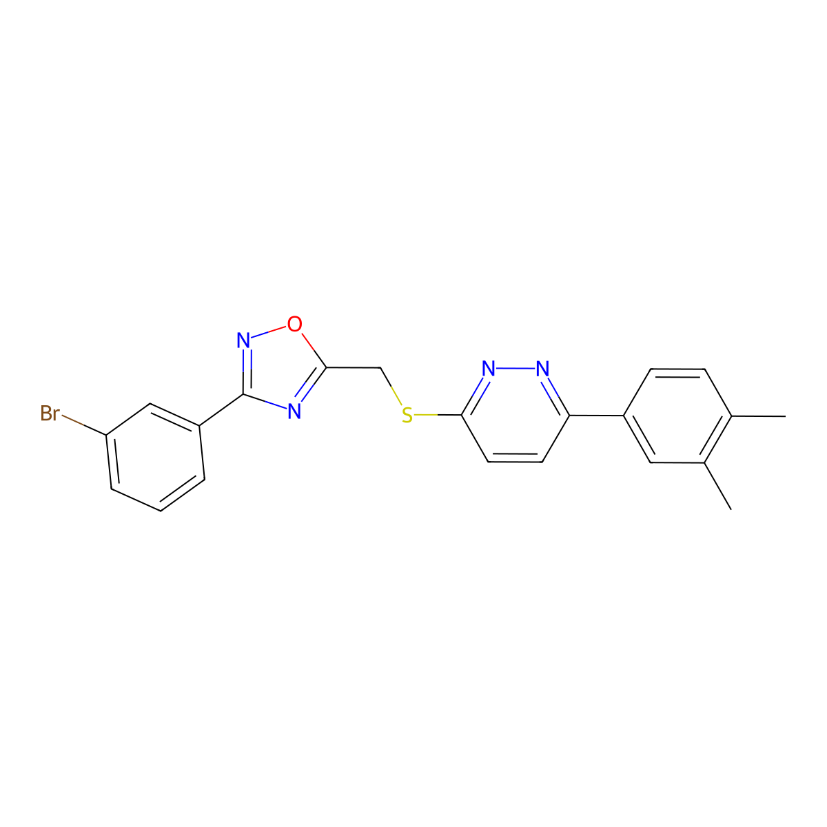 3-({[3-(3-Bromophenyl)-1,2,4-oxadiazol-5-yl]methyl}sulfanyl)-6-(3,4-dimethylphenyl)pyridazine molecular structure, CAS 1114915-38-6