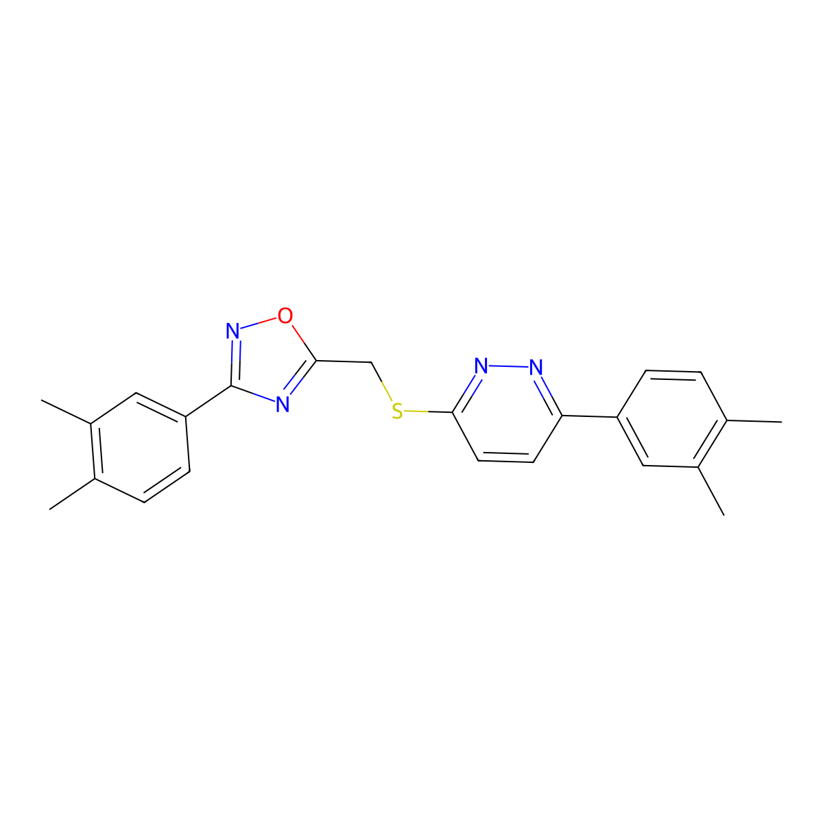 3-(3,4-Dimethylphenyl)-5-(((6-(3,4-dimethylphenyl)pyridazin-3-yl)thio)methyl)-1,2,4-oxadiazole molecular structure, CAS 1114915-40-0