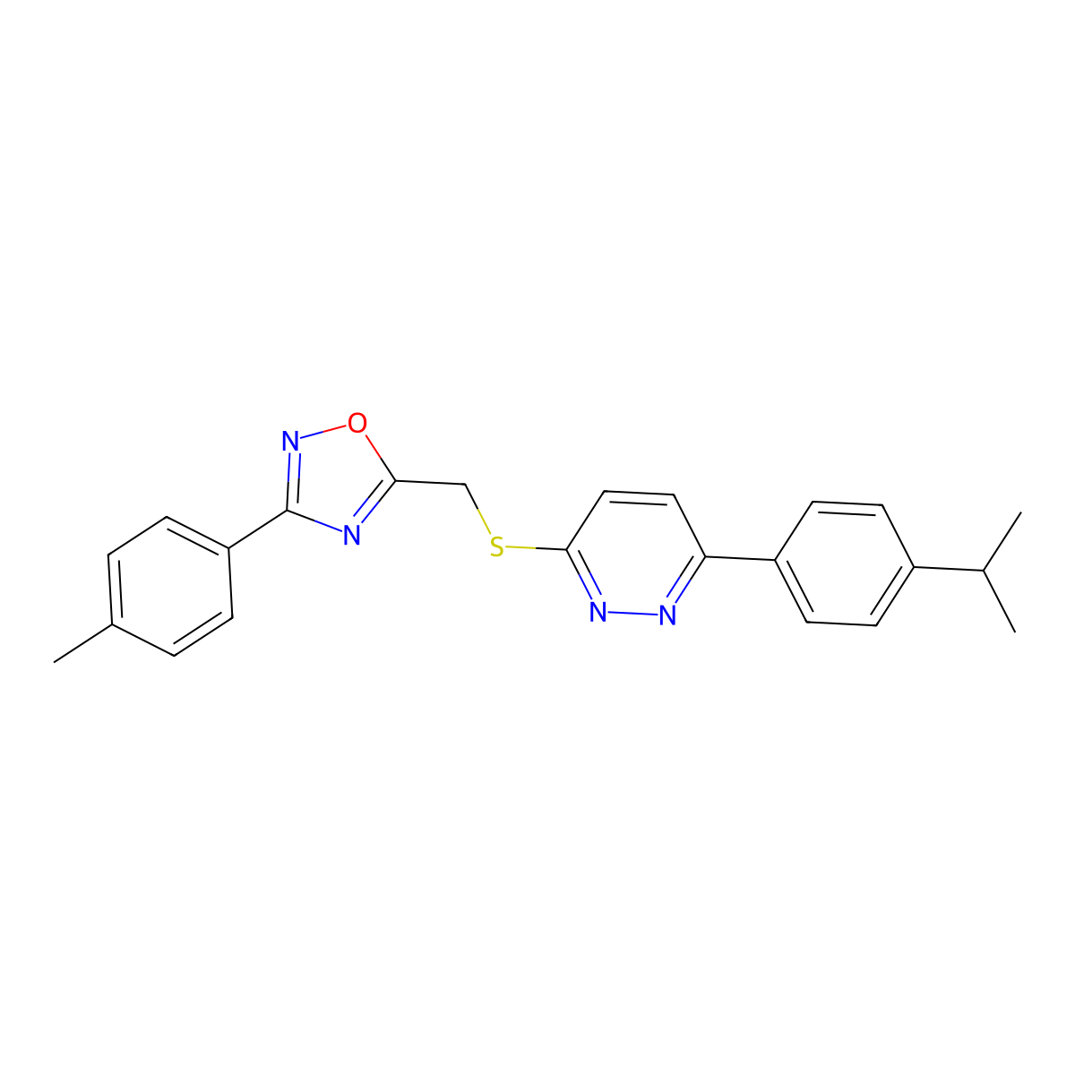 3-({[3-(4-Methylphenyl)-1,2,4-oxadiazol-5-yl]methyl}sulfanyl)-6-[4-(propan-2-yl)phenyl]pyridazine molecular structure, CAS 1114915-41-1