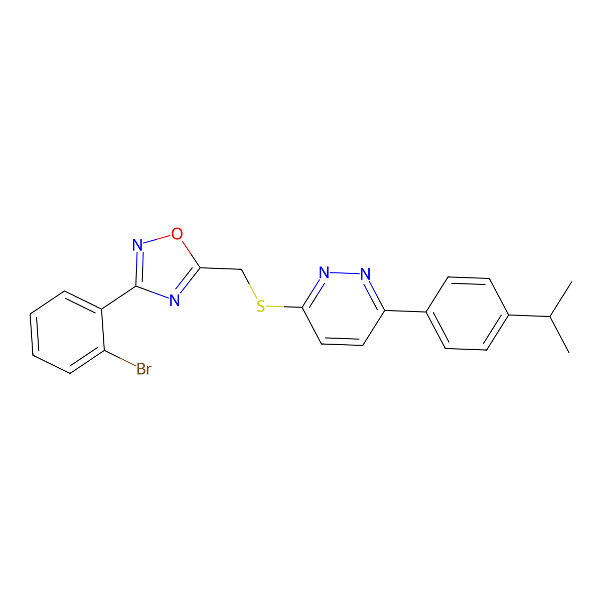 3-({[3-(2-Bromophenyl)-1,2,4-oxadiazol-5-yl]methyl}sulfanyl)-6-[4-(propan-2-yl)phenyl]pyridazine molecular structure, CAS 1114915-42-2