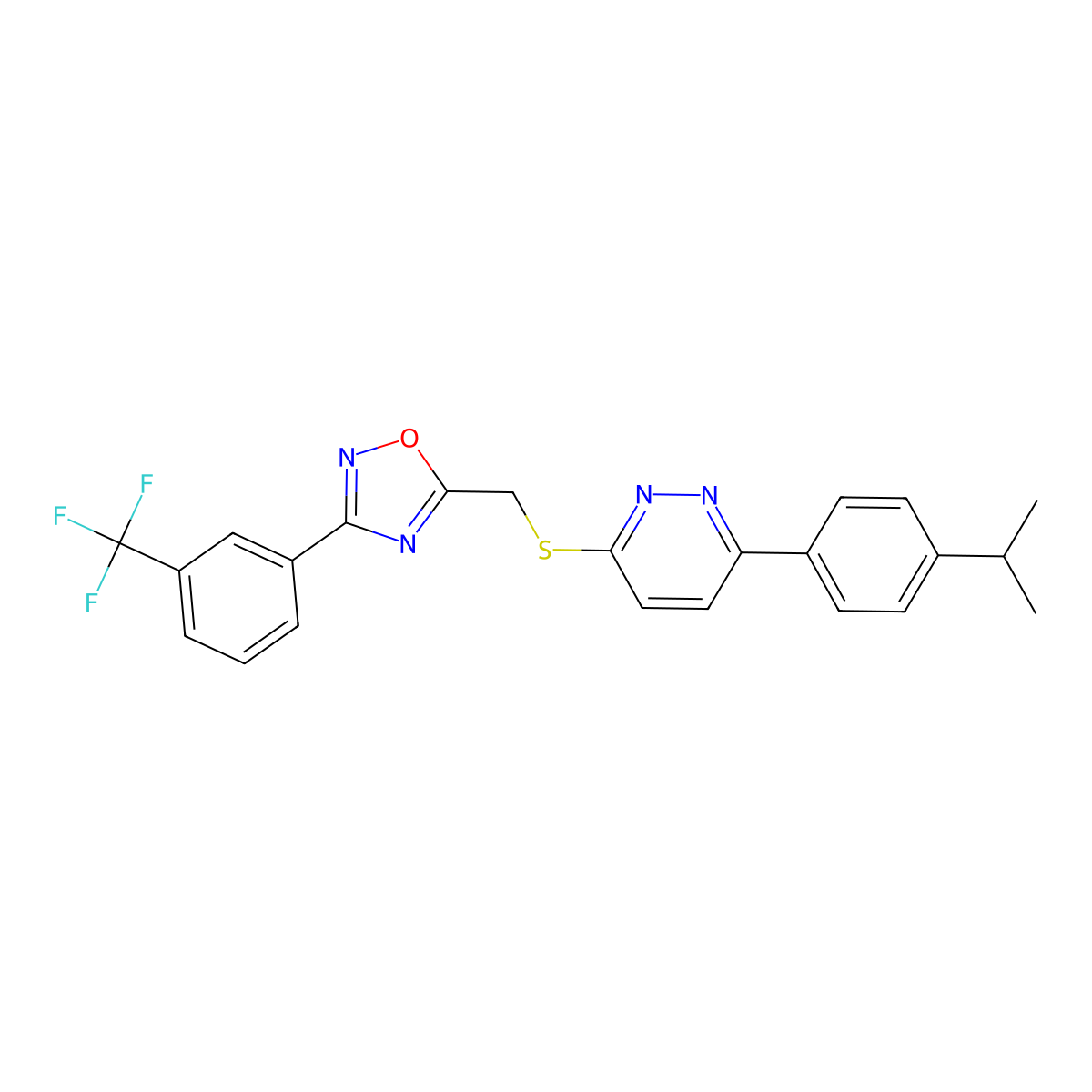 3-(4-Isopropylphenyl)-6-[({3-[3-(trifluoromethyl)phenyl]-1,2,4-oxadiazol-5-yl}methyl)thio]pyridazine molecular structure, CAS 1114915-43-3