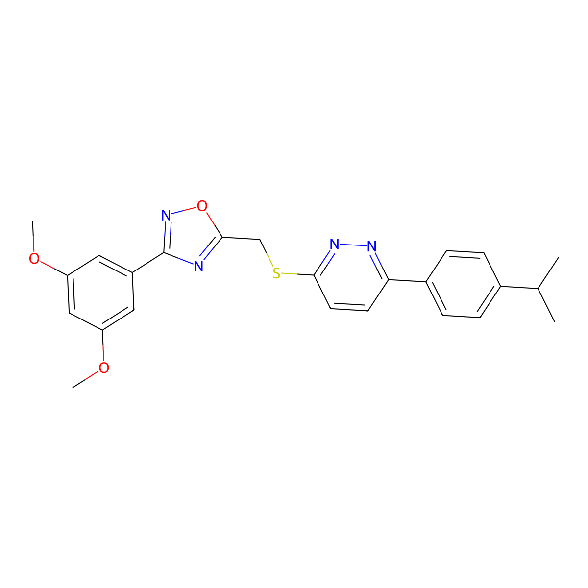 3-({[3-(3,5-Dimethoxyphenyl)-1,2,4-oxadiazol-5-yl]methyl}sulfanyl)-6-[4-(propan-2-yl)phenyl]pyridazine molecular structure, CAS 1114915-45-5