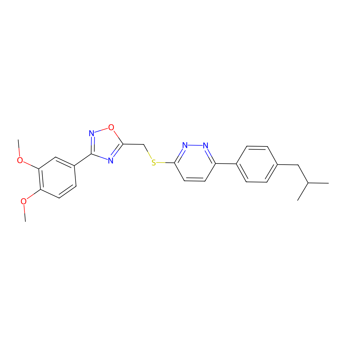 3-(3,4-Dimethoxyphenyl)-5-(((6-(4-isobutylphenyl)pyridazin-3-yl)thio)methyl)-1,2,4-oxadiazole molecular structure, CAS 1114915-69-3