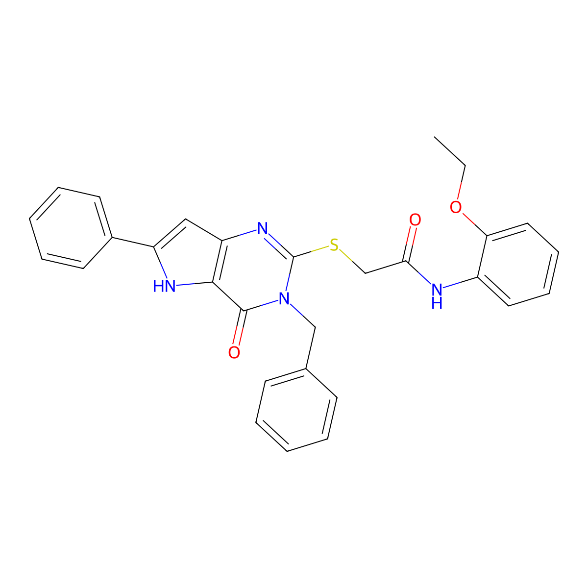 2-((3-benzyl-4-oxo-6-phenyl-4,5-dihydro-3H-pyrrolo[3,2-d]pyrimidin-2-yl)thio)-N-(2-ethoxyphenyl)acetamide molecular structure, CAS 1114915-77-3