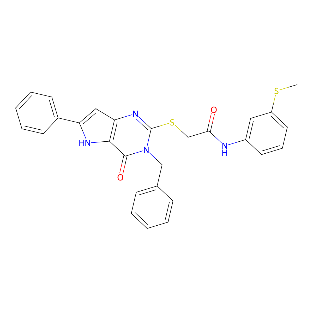 2-({3-benzyl-4-oxo-6-phenyl-3H,4H,5H-pyrrolo[3,2-d]pyrimidin-2-yl}sulfanyl)-N-[3-(methylsulfanyl)phenyl]acetamide molecular structure, CAS 1114915-87-5