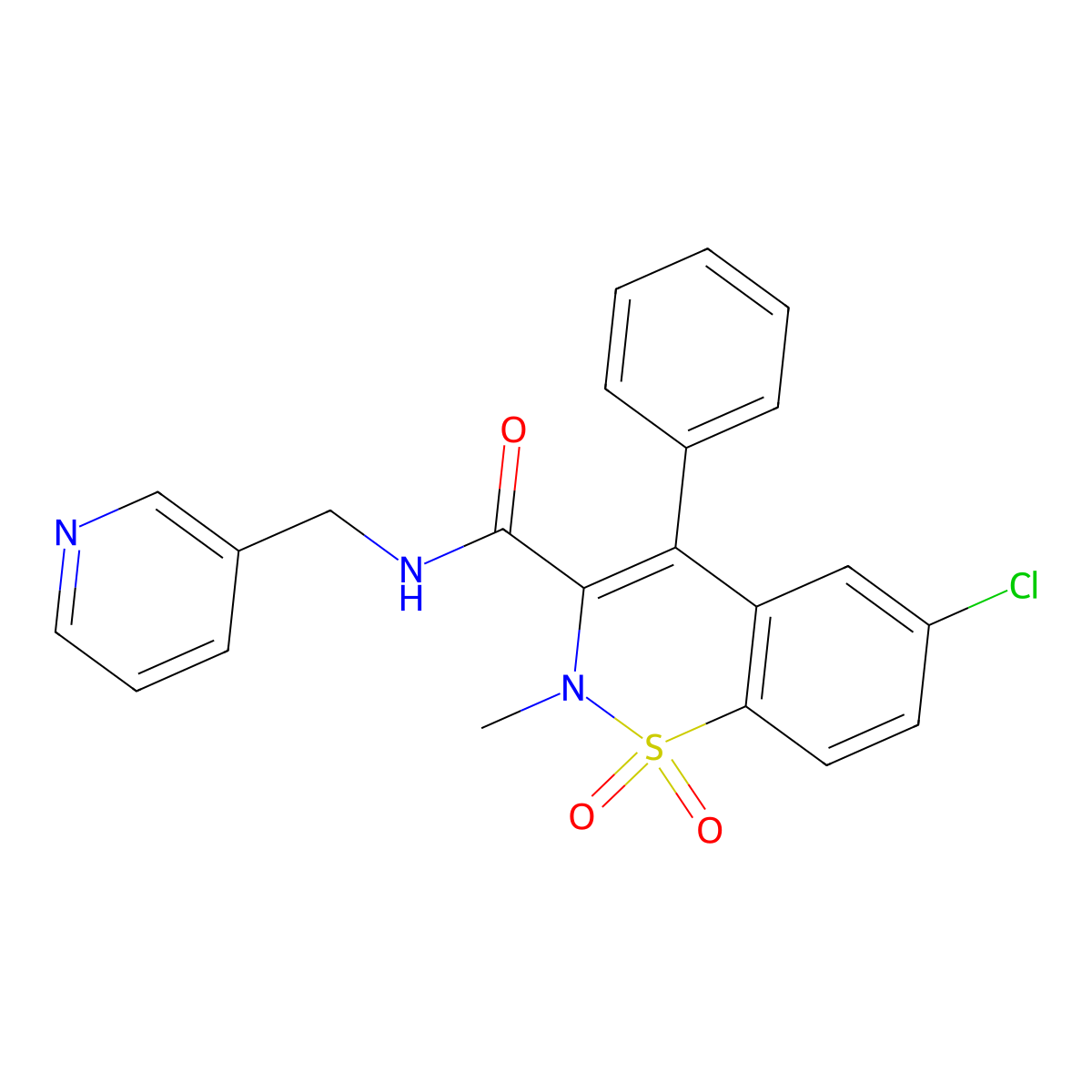6-chloro-2-methyl-4-phenyl-N-(pyridin-3-ylmethyl)-2H-1,2-benzothiazine-3-carboxamide 1,1-dioxide molecular structure, CAS 1114916-13-0