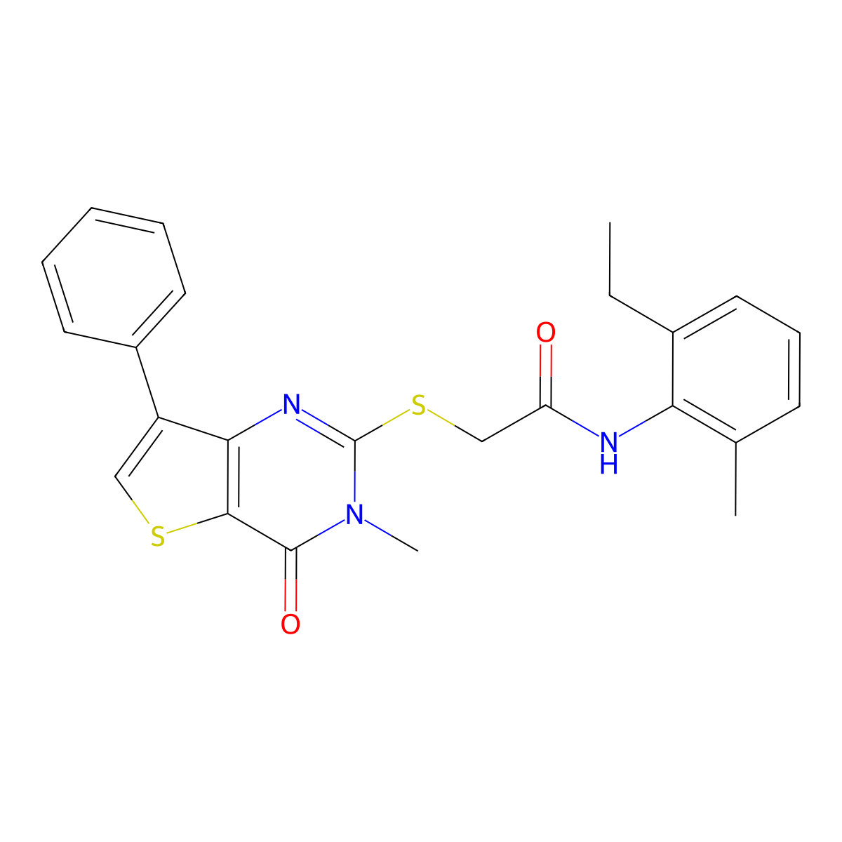N-(2-ethyl-6-methylphenyl)-2-[(3-methyl-4-oxo-7-phenyl-3,4-dihydrothieno[3,2-d]pyrimidin-2-yl)thio]acetamide molecular structure, CAS 1114916-15-2