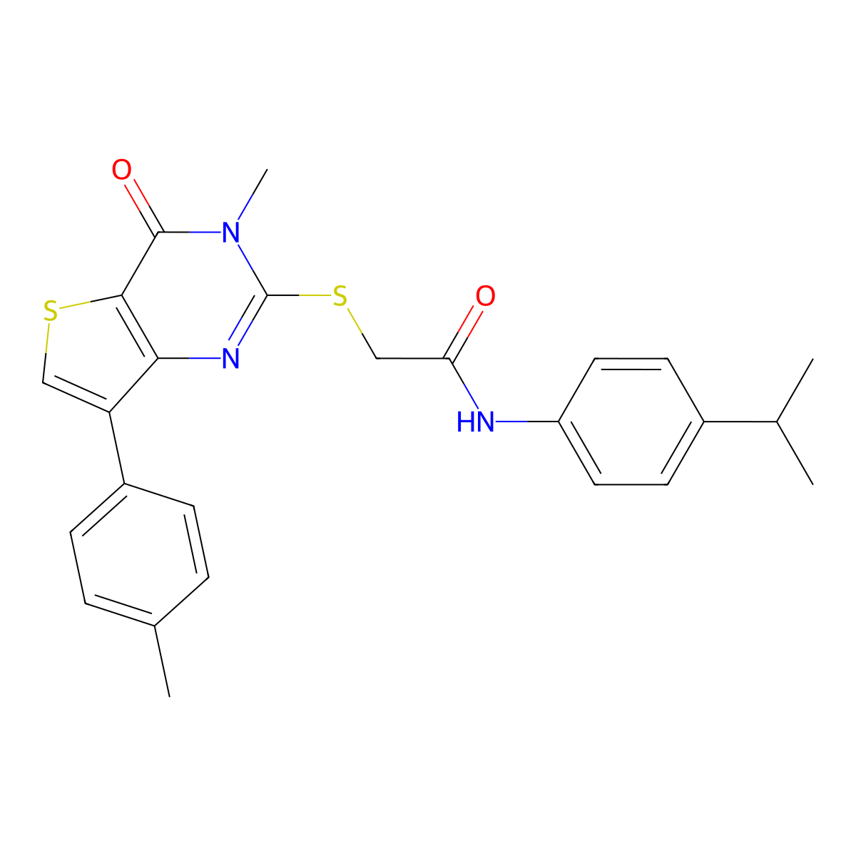2-{[3-methyl-7-(4-methylphenyl)-4-oxo-3,4-dihydrothieno[3,2-d]pyrimidin-2-yl]sulfanyl}-N-[4-(propan-2-yl)phenyl]acetamide molecular structure, CAS 1114919-53-7