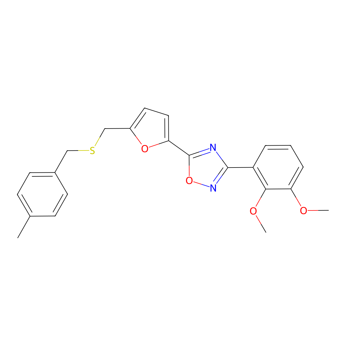 3-(2,3-Dimethoxyphenyl)-5-[5-({[(4-methylphenyl)methyl]sulfanyl}methyl)furan-2-yl]-1,2,4-oxadiazole molecular structure, CAS 1114944-21-6