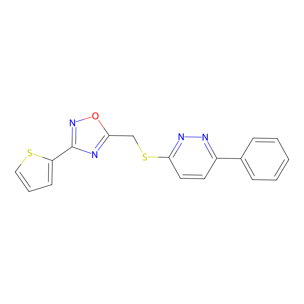 3-Phenyl-6-({[3-(thiophen-2-yl)-1,2,4-oxadiazol-5-yl]methyl}sulfanyl)pyridazine molecular structure, CAS 1114944-90-9