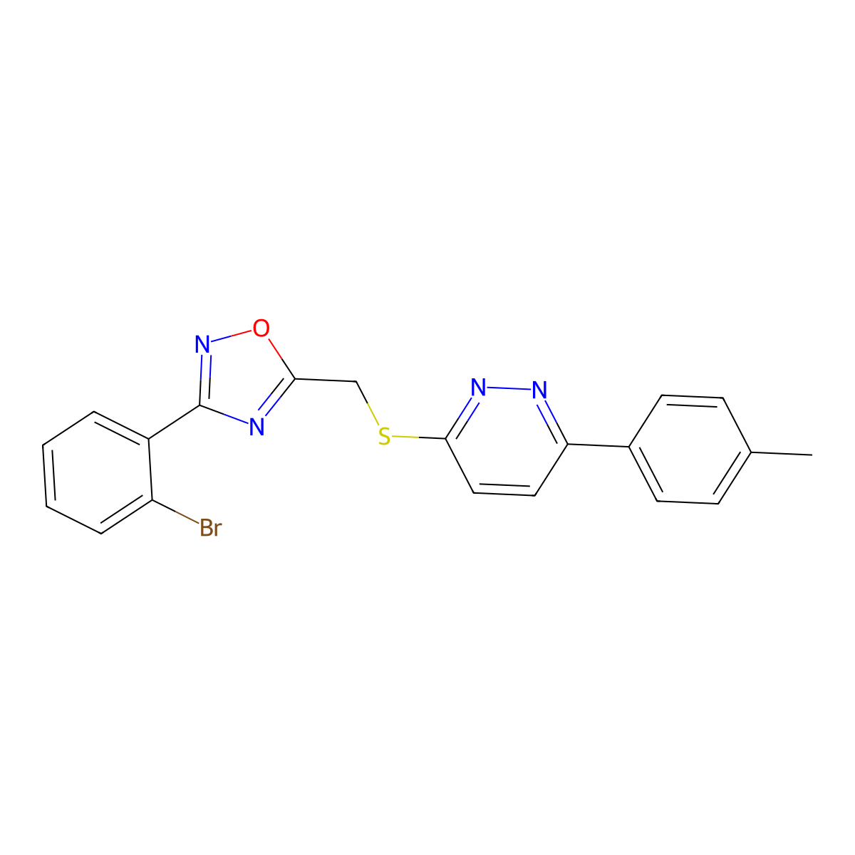 3-({[3-(2-Bromophenyl)-1,2,4-oxadiazol-5-yl]methyl}sulfanyl)-6-(4-methylphenyl)pyridazine molecular structure, CAS 1114944-96-5
