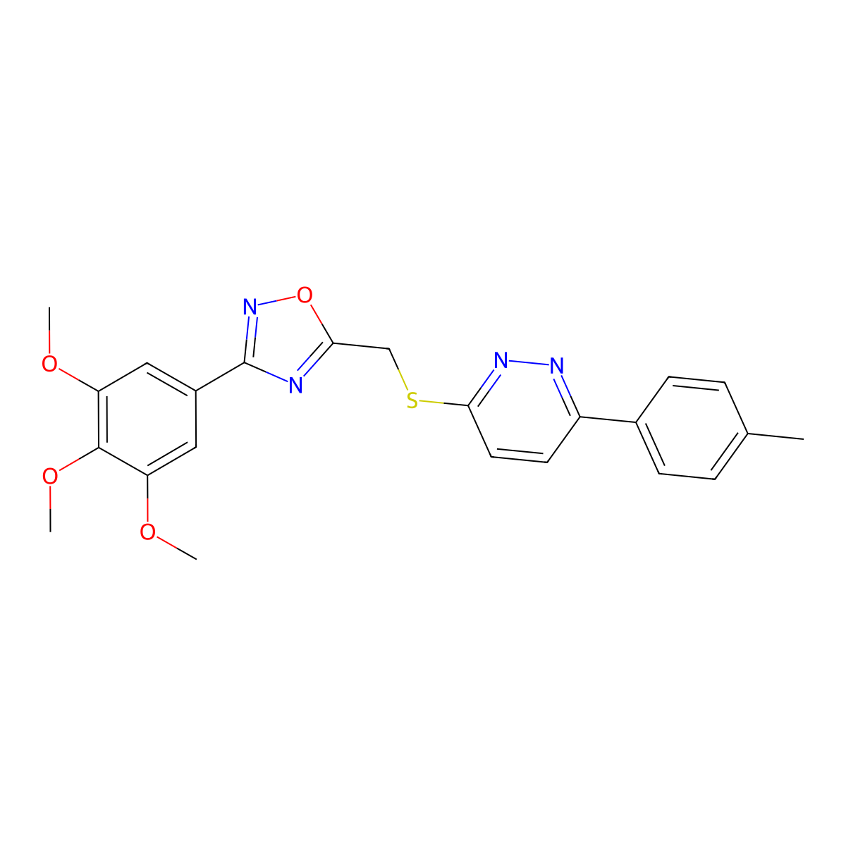 3-(4-Methylphenyl)-6-({[3-(3,4,5-trimethoxyphenyl)-1,2,4-oxadiazol-5-yl]methyl}sulfanyl)pyridazine molecular structure, CAS 1114945-00-4