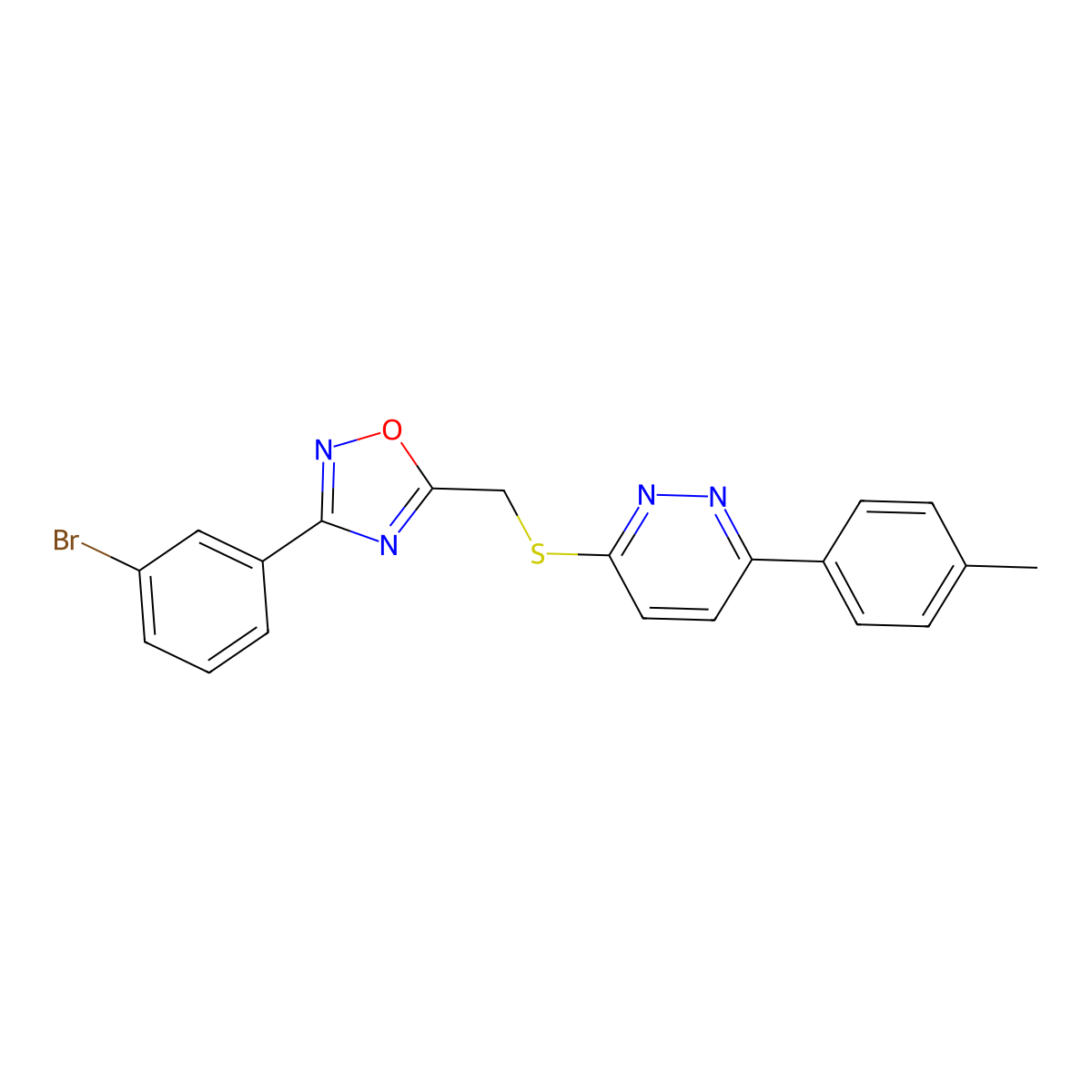 3-({[3-(3-Bromophenyl)-1,2,4-oxadiazol-5-yl]methyl}thio)-6-(4-methylphenyl)pyridazine molecular structure, CAS 1114945-03-7