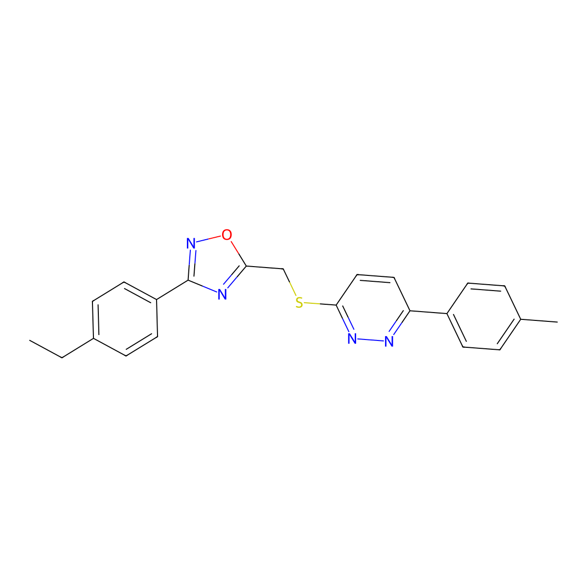3-(4-Ethylphenyl)-5-(((6-(p-tolyl)pyridazin-3-yl)thio)methyl)-1,2,4-oxadiazole molecular structure, CAS 1114945-06-0