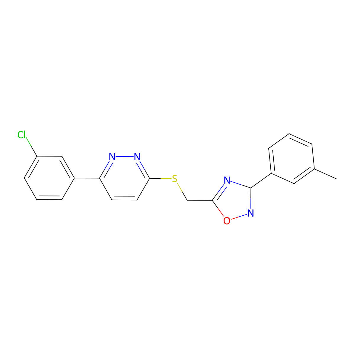3-(3-Chlorophenyl)-6-({[3-(3-methylphenyl)-1,2,4-oxadiazol-5-yl]methyl}sulfanyl)pyridazine molecular structure, CAS 1114945-12-8