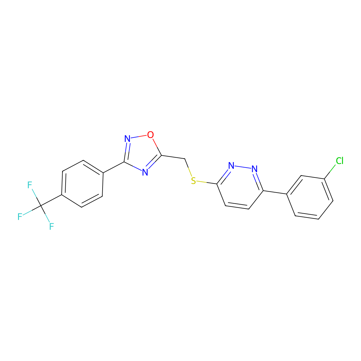3-(3-Chlorophenyl)-6-[({3-[4-(trifluoromethyl)phenyl]-1,2,4-oxadiazol-5-yl}methyl)sulfanyl]pyridazine molecular structure, CAS 1114945-18-4
