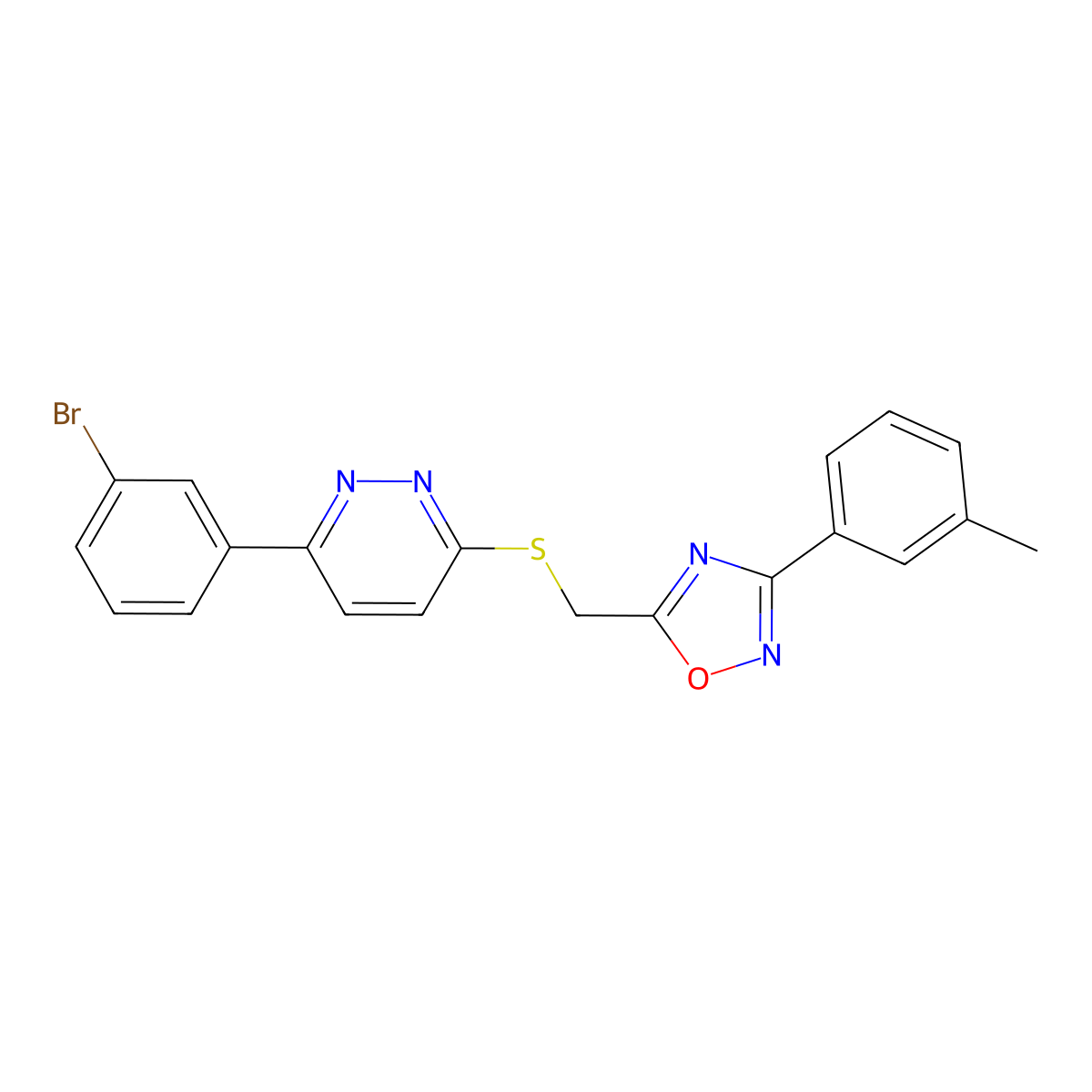 5-(((6-(3-Bromophenyl)pyridazin-3-yl)thio)methyl)-3-(m-tolyl)-1,2,4-oxadiazole molecular structure, CAS 1114945-27-5