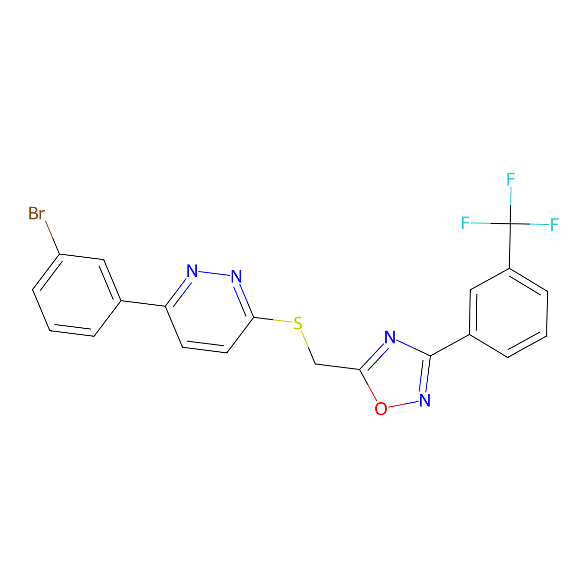 3-(3-Bromophenyl)-6-[({3-[3-(trifluoromethyl)phenyl]-1,2,4-oxadiazol-5-yl}methyl)sulfanyl]pyridazine molecular structure, CAS 1114945-29-7