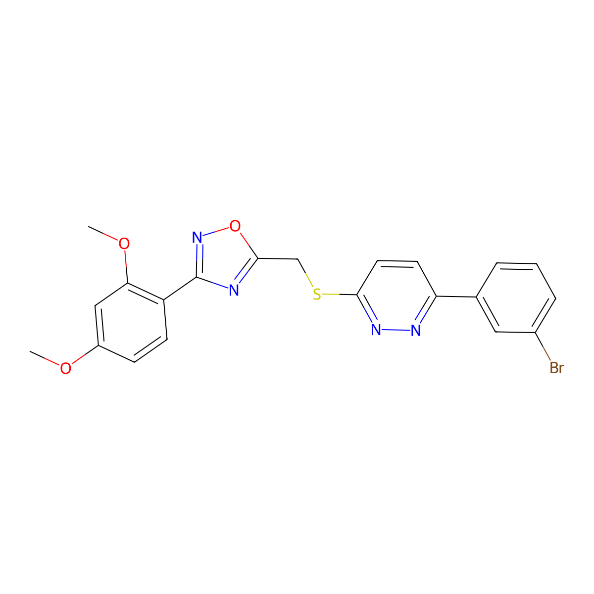 3-(3-Bromophenyl)-6-({[3-(2,4-dimethoxyphenyl)-1,2,4-oxadiazol-5-yl]methyl}sulfanyl)pyridazine molecular structure, CAS 1114945-31-1