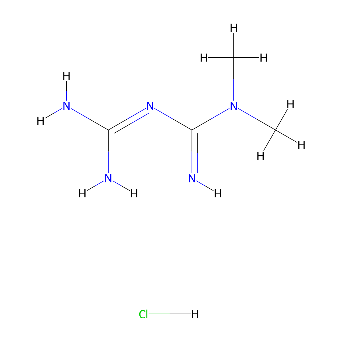 Metformin Hydrochloride molecular structure, CAS 1115-70-4