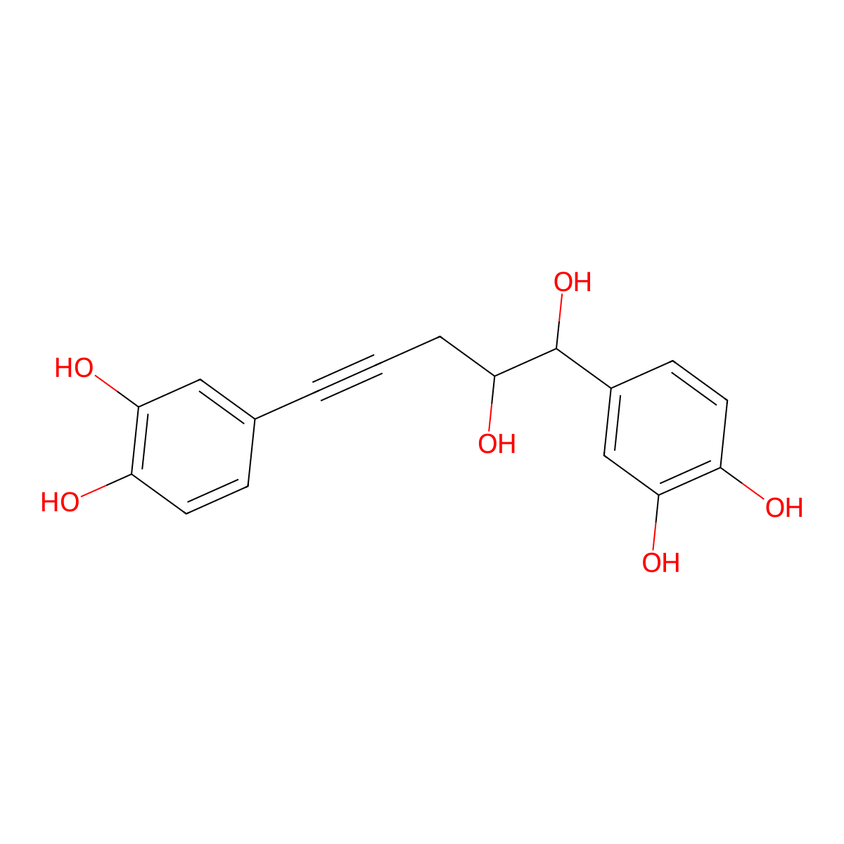 4-[5-(3,4-Dihydroxyphenyl)-4,5-dihydroxypent-1-ynyl]benzene-1,2-diol molecular structure, CAS 111518-95-7