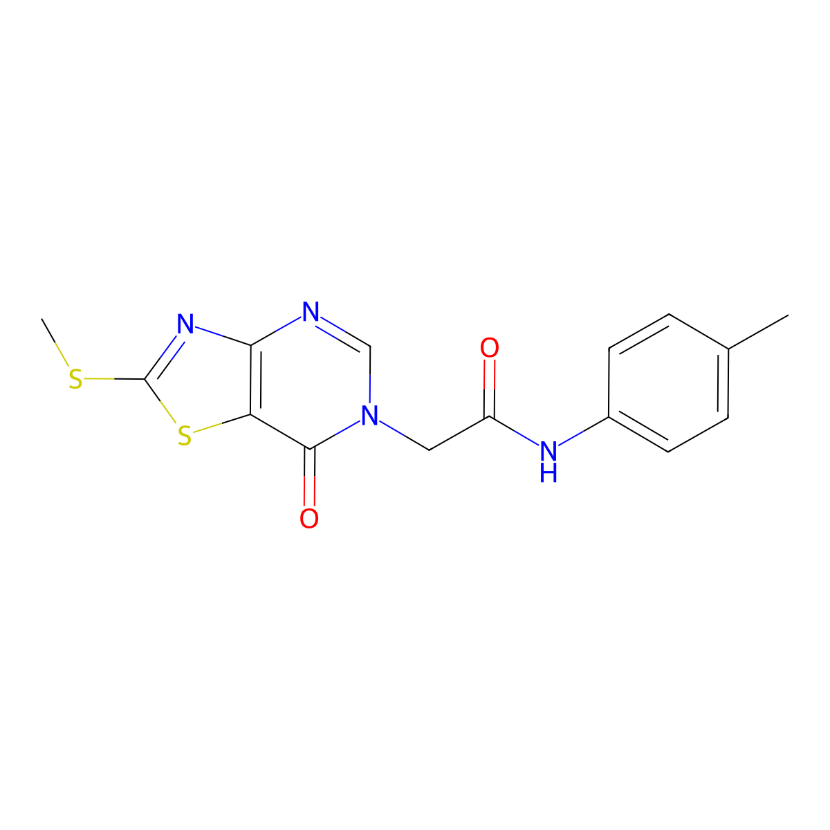 2-(2-(methylthio)-7-oxothiazolo[4,5-d]pyrimidin-6(7H)-yl)-N-(p-tolyl)acetamide molecular structure, CAS 1115279-23-6