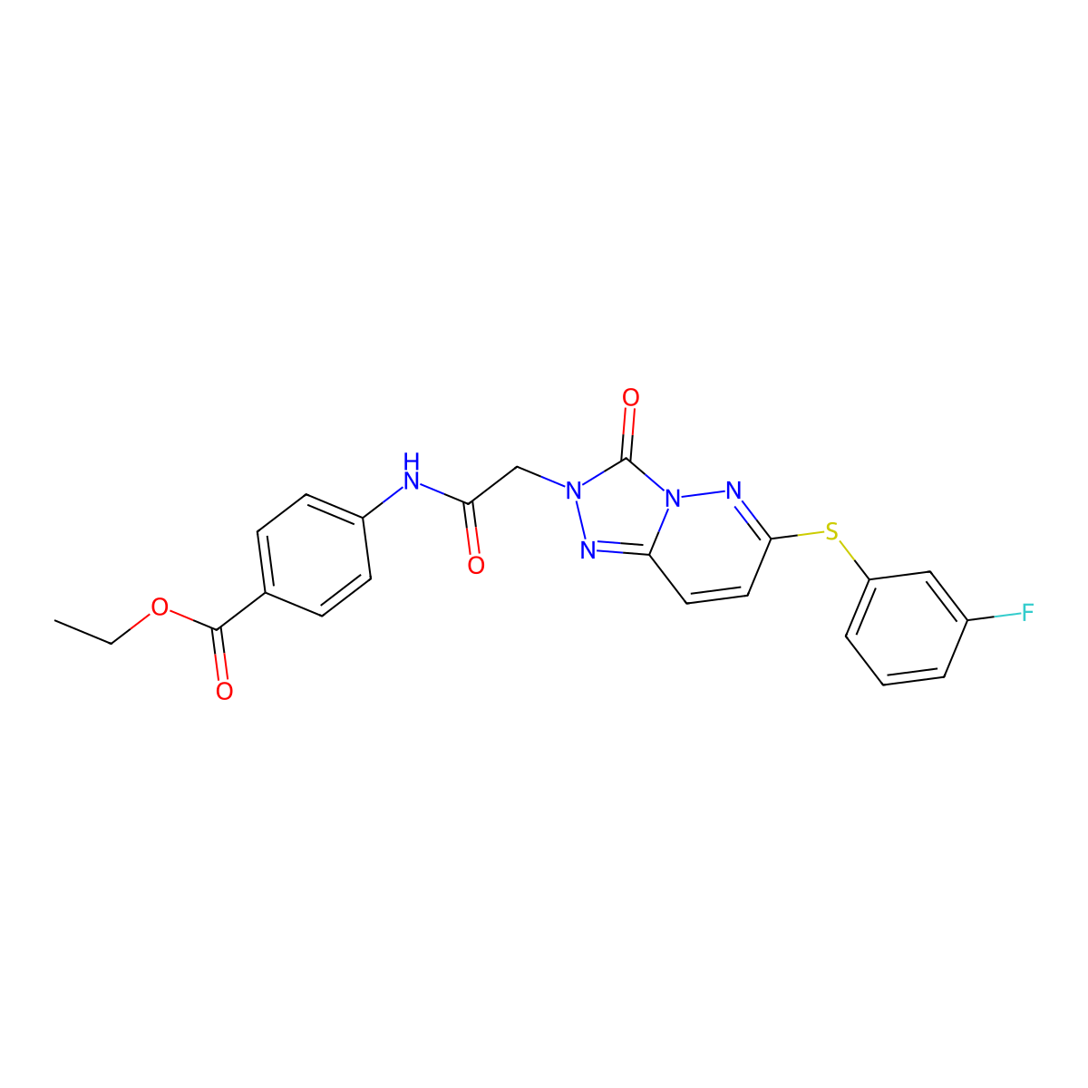 ethyl 4-(2-{6-[(3-fluorophenyl)sulfanyl]-3-oxo-2H,3H-[1,2,4]triazolo[4,3-b]pyridazin-2-yl}acetamido)benzoate molecular structure, CAS 1115279-58-7