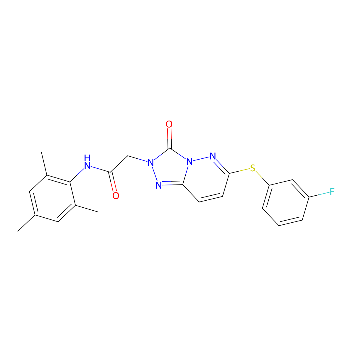 2-(6-((3-fluorophenyl)thio)-3-oxo-[1,2,4]triazolo[4,3-b]pyridazin-2(3H)-yl)-N-mesitylacetamide molecular structure, CAS 1115279-68-9