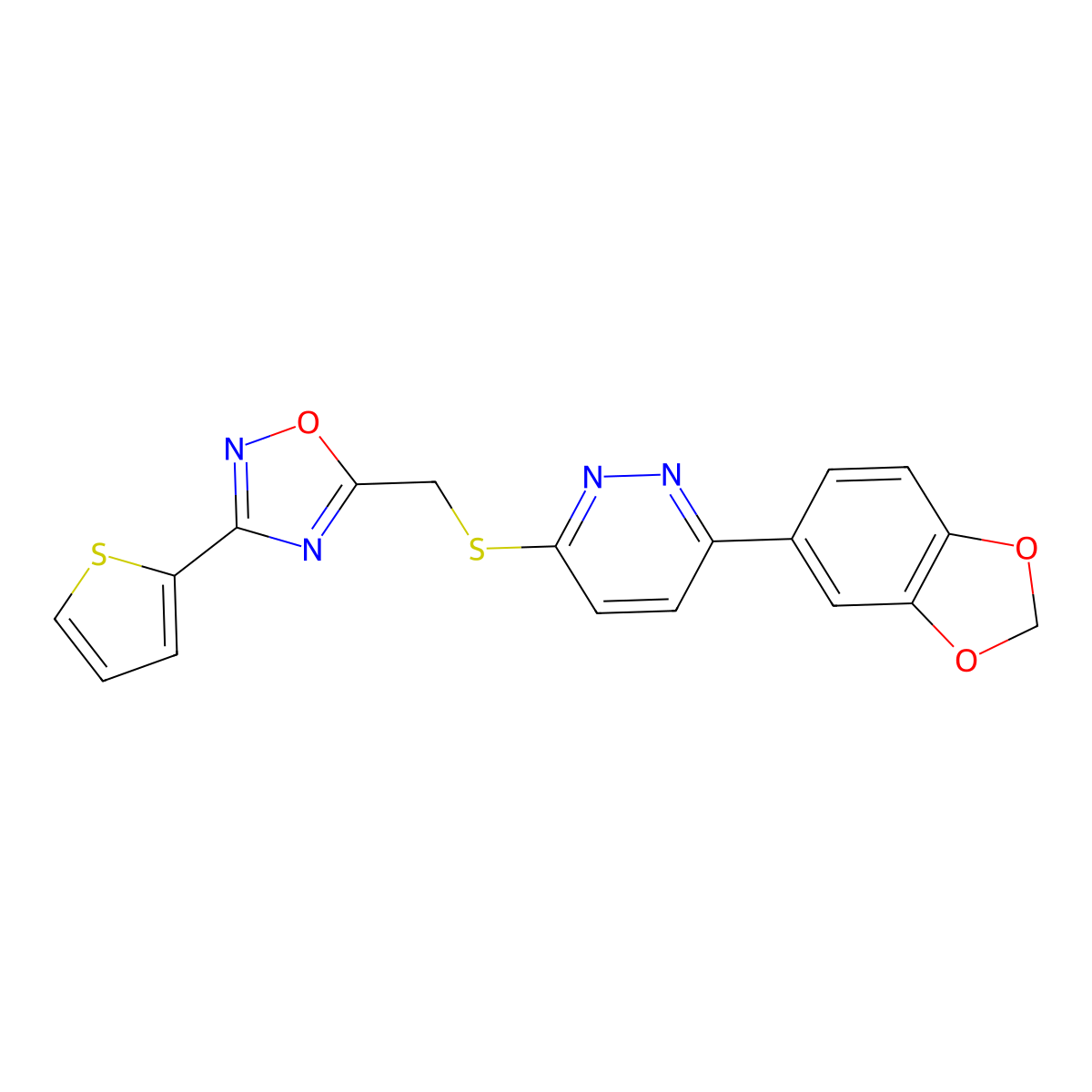 3-(2H-1,3-benzodioxol-5-yl)-6-({[3-(thiophen-2-yl)-1,2,4-oxadiazol-5-yl]methyl}sulfanyl)pyridazine molecular structure, CAS 1115285-18-1