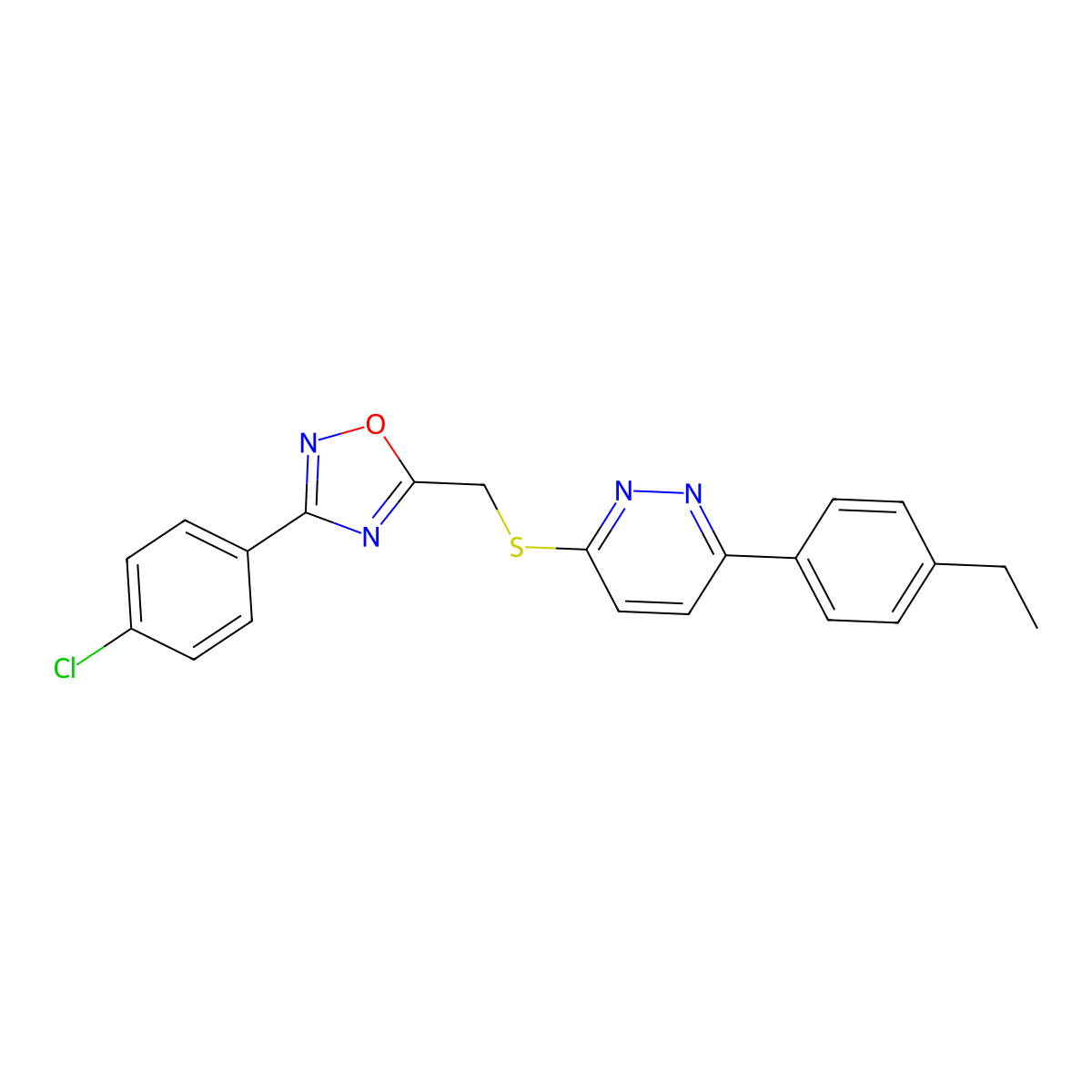 3-({[3-(4-Chlorophenyl)-1,2,4-oxadiazol-5-yl]methyl}thio)-6-(4-ethylphenyl)pyridazine molecular structure, CAS 1115285-25-0
