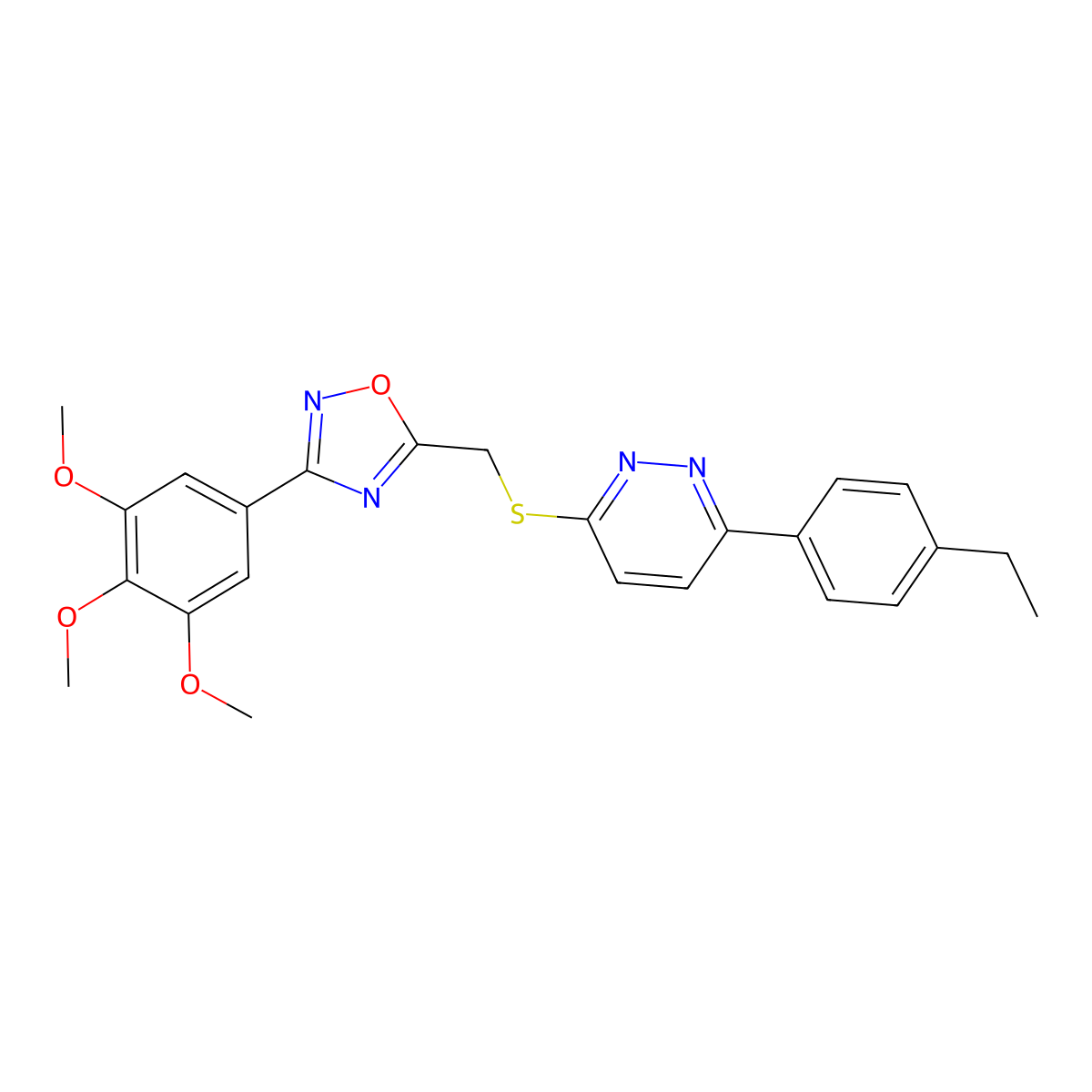 3-(4-Ethylphenyl)-6-({[3-(3,4,5-trimethoxyphenyl)-1,2,4-oxadiazol-5-yl]methyl}sulfanyl)pyridazine molecular structure, CAS 1115285-31-8