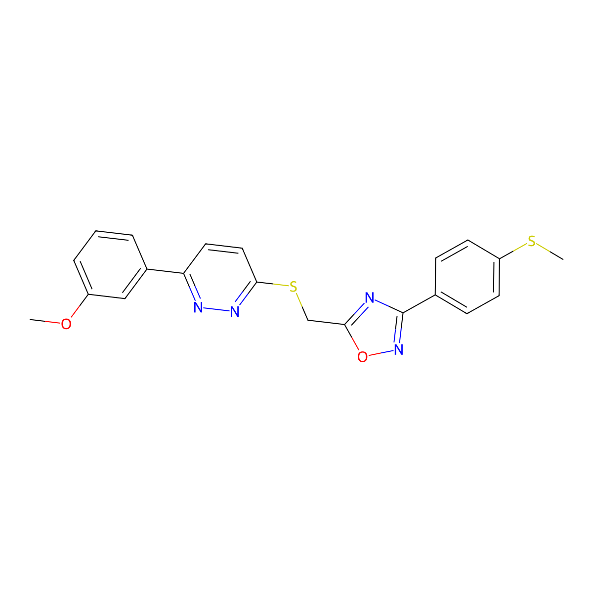3-(3-Methoxyphenyl)-6-[({3-[4-(methylsulfanyl)phenyl]-1,2,4-oxadiazol-5-yl}methyl)sulfanyl]pyridazine molecular structure, CAS 1115285-42-1