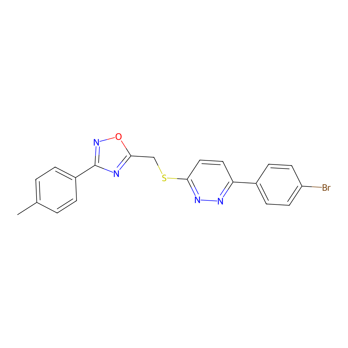 3-(4-Bromophenyl)-6-({[3-(4-methylphenyl)-1,2,4-oxadiazol-5-yl]methyl}sulfanyl)pyridazine molecular structure, CAS 1115285-50-1