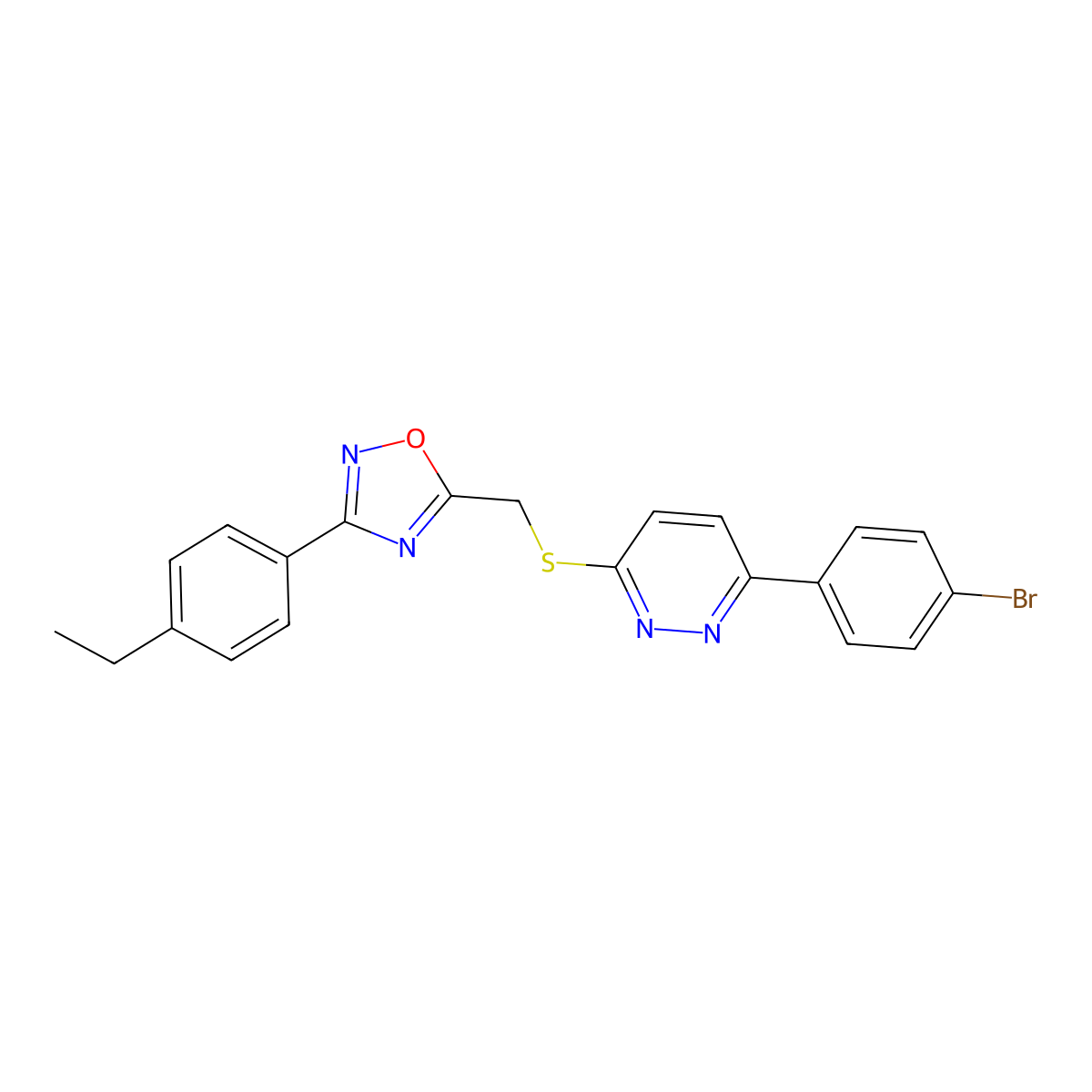 3-(4-Bromophenyl)-6-({[3-(4-ethylphenyl)-1,2,4-oxadiazol-5-yl]methyl}sulfanyl)pyridazine molecular structure, CAS 1115285-54-5