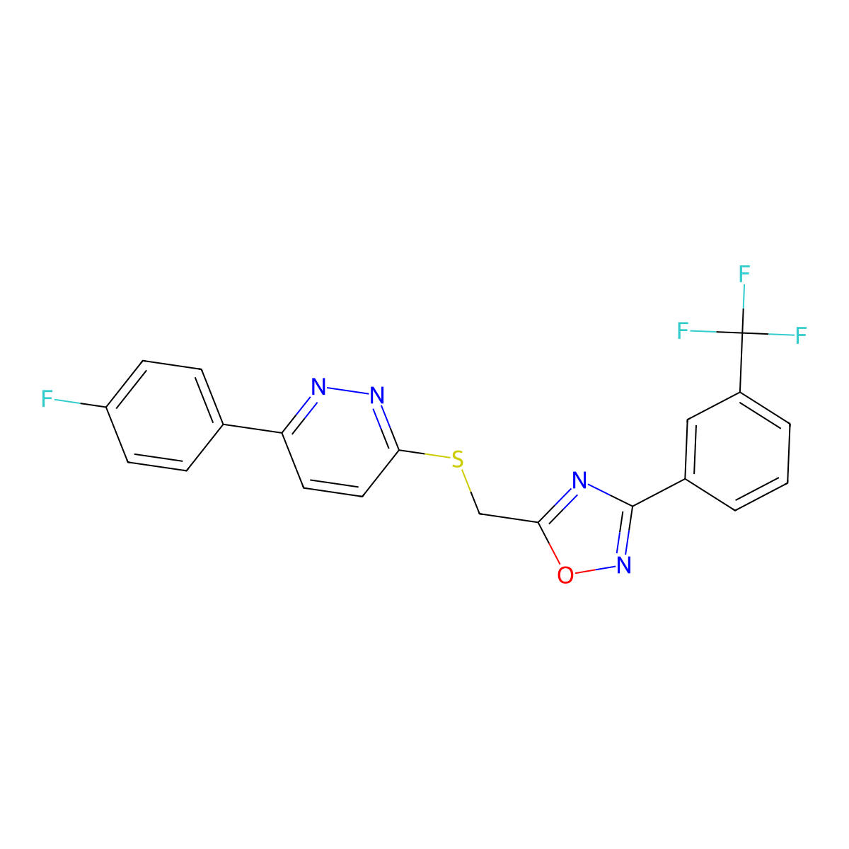 3-(4-Fluorophenyl)-6-[({3-[3-(trifluoromethyl)phenyl]-1,2,4-oxadiazol-5-yl}methyl)sulfanyl]pyridazine molecular structure, CAS 1115285-58-9
