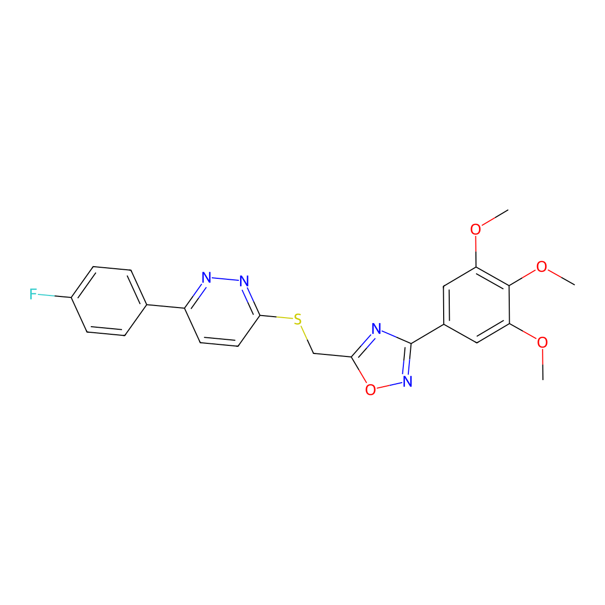 3-(4-Fluorophenyl)-6-({[3-(3,4,5-trimethoxyphenyl)-1,2,4-oxadiazol-5-yl]methyl}thio)pyridazine molecular structure, CAS 1115285-59-0