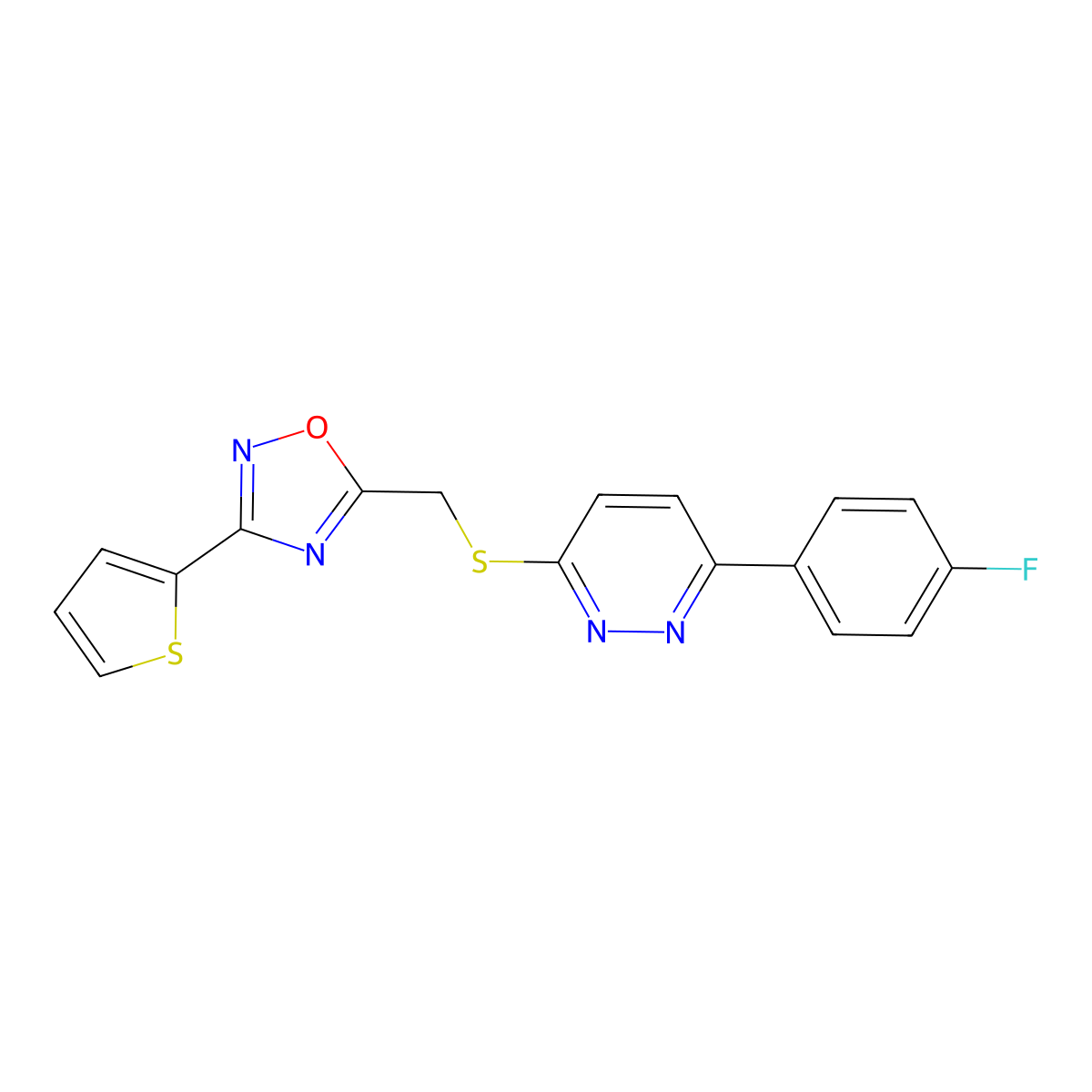 3-(4-Fluorophenyl)-6-({[3-(2-thienyl)-1,2,4-oxadiazol-5-yl]methyl}thio)pyridazine molecular structure, CAS 1115285-60-3