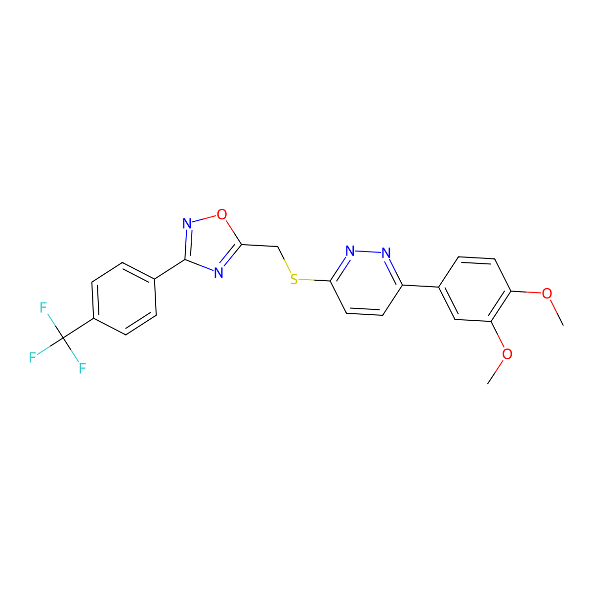 3-(3,4-Dimethoxyphenyl)-6-[({3-[4-(trifluoromethyl)phenyl]-1,2,4-oxadiazol-5-yl}methyl)sulfanyl]pyridazine molecular structure, CAS 1115285-65-8