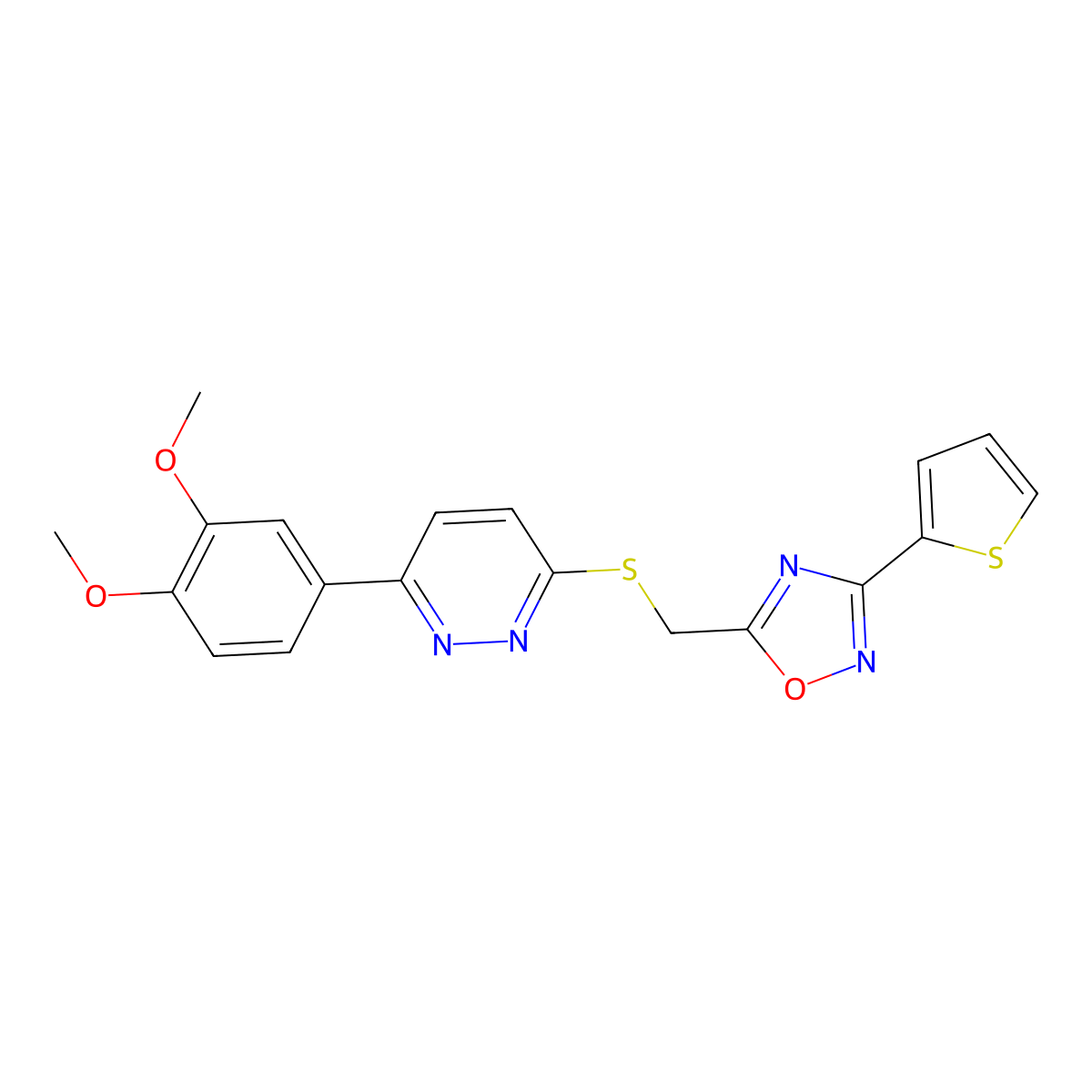 3-(3,4-Dimethoxyphenyl)-6-({[3-(2-thienyl)-1,2,4-oxadiazol-5-yl]methyl}thio)pyridazine molecular structure, CAS 1115285-67-0