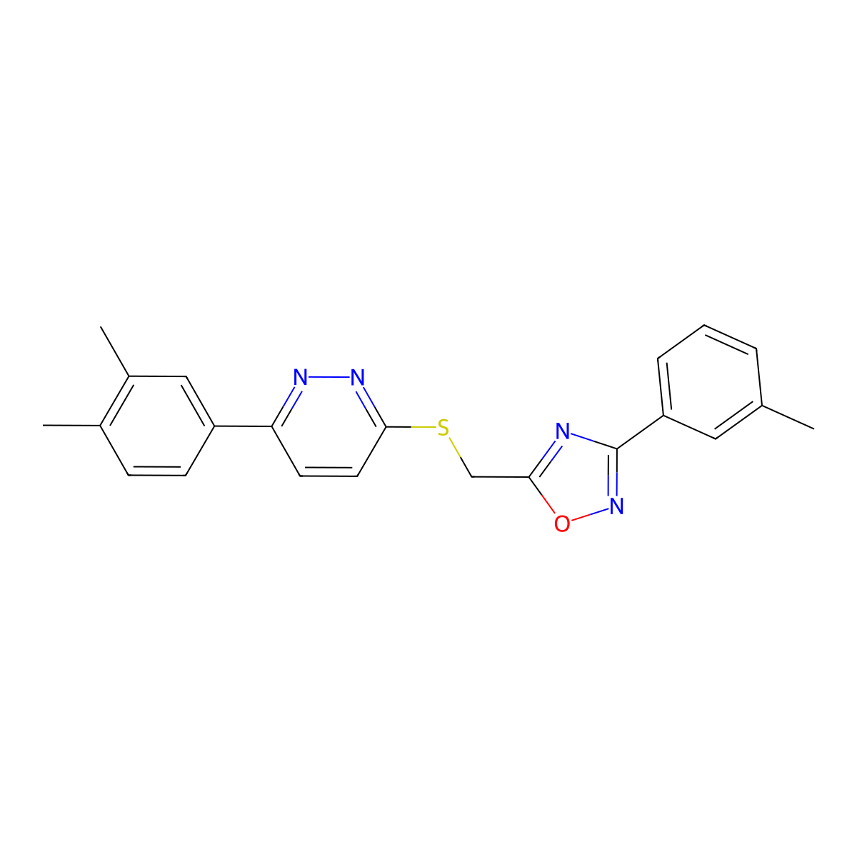 3-(3,4-Dimethylphenyl)-6-({[3-(3-methylphenyl)-1,2,4-oxadiazol-5-yl]methyl}sulfanyl)pyridazine molecular structure, CAS 1115285-69-2