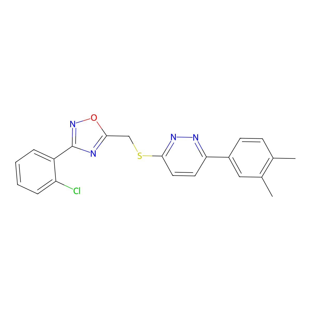 3-(2-Chlorophenyl)-5-(((6-(3,4-dimethylphenyl)pyridazin-3-yl)thio)methyl)-1,2,4-oxadiazole molecular structure, CAS 1115285-71-6