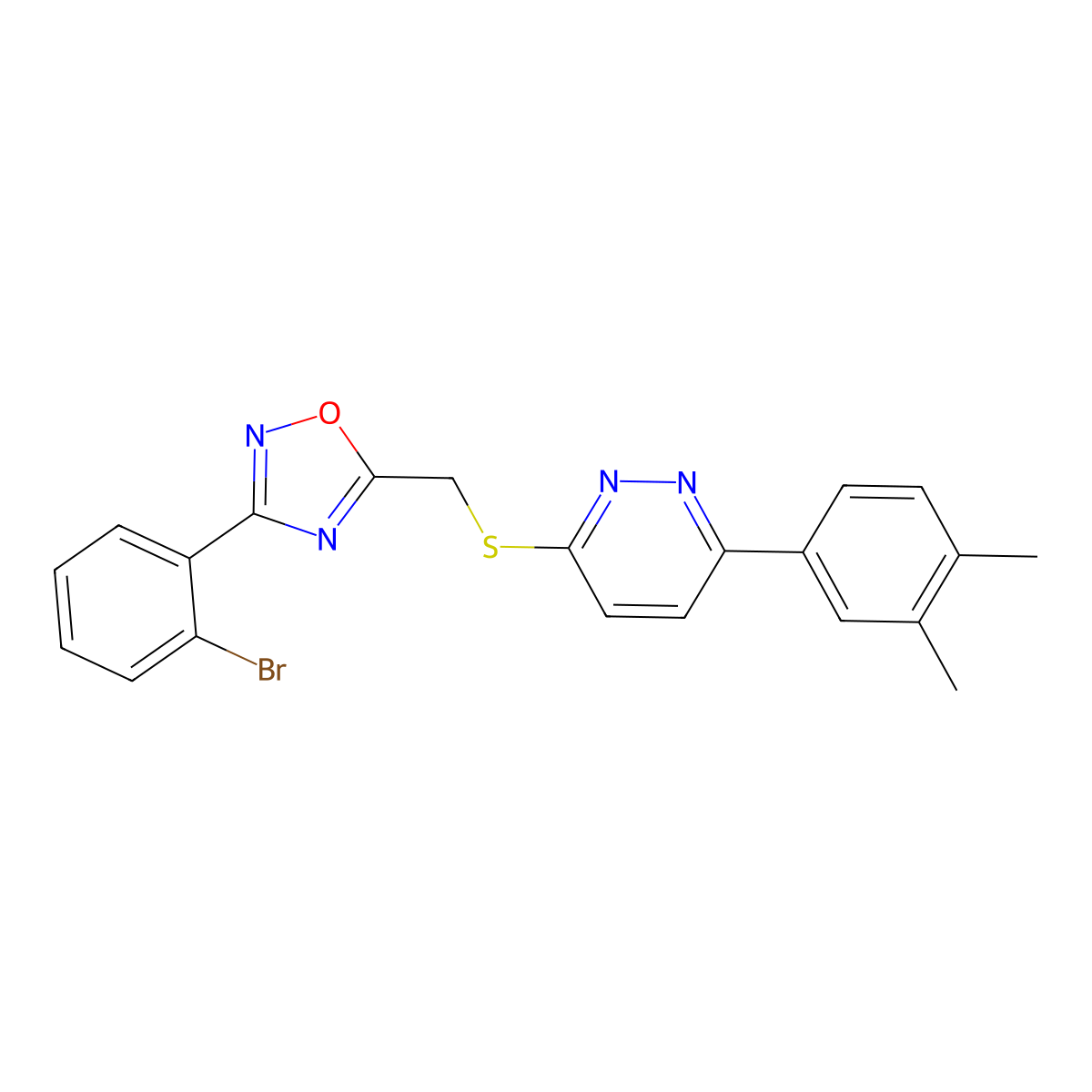 3-({[3-(2-Bromophenyl)-1,2,4-oxadiazol-5-yl]methyl}sulfanyl)-6-(3,4-dimethylphenyl)pyridazine molecular structure, CAS 1115285-74-9