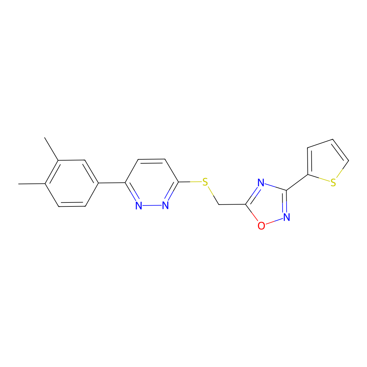 3-(3,4-Dimethylphenyl)-6-({[3-(2-thienyl)-1,2,4-oxadiazol-5-yl]methyl}thio)pyridazine molecular structure, CAS 1115285-81-8