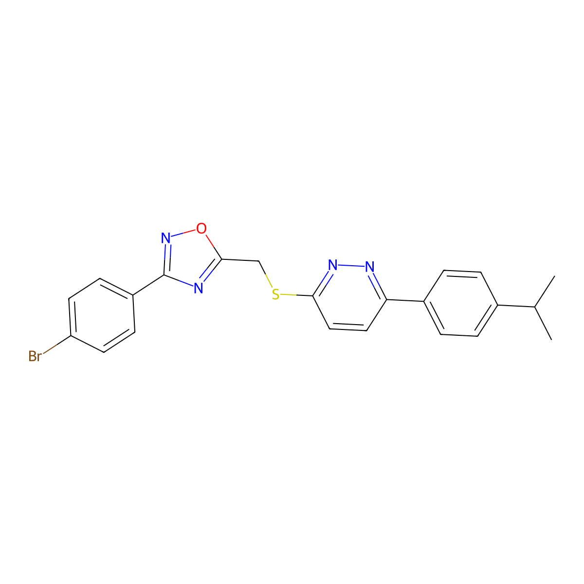3-(4-Bromophenyl)-5-(((6-(4-isopropylphenyl)pyridazin-3-yl)thio)methyl)-1,2,4-oxadiazole molecular structure, CAS 1115285-89-6
