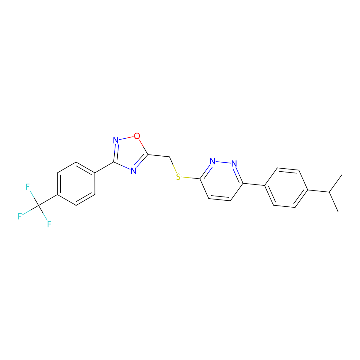 3-(4-Isopropylphenyl)-6-[({3-[4-(trifluoromethyl)phenyl]-1,2,4-oxadiazol-5-yl}methyl)thio]pyridazine molecular structure, CAS 1115285-90-9