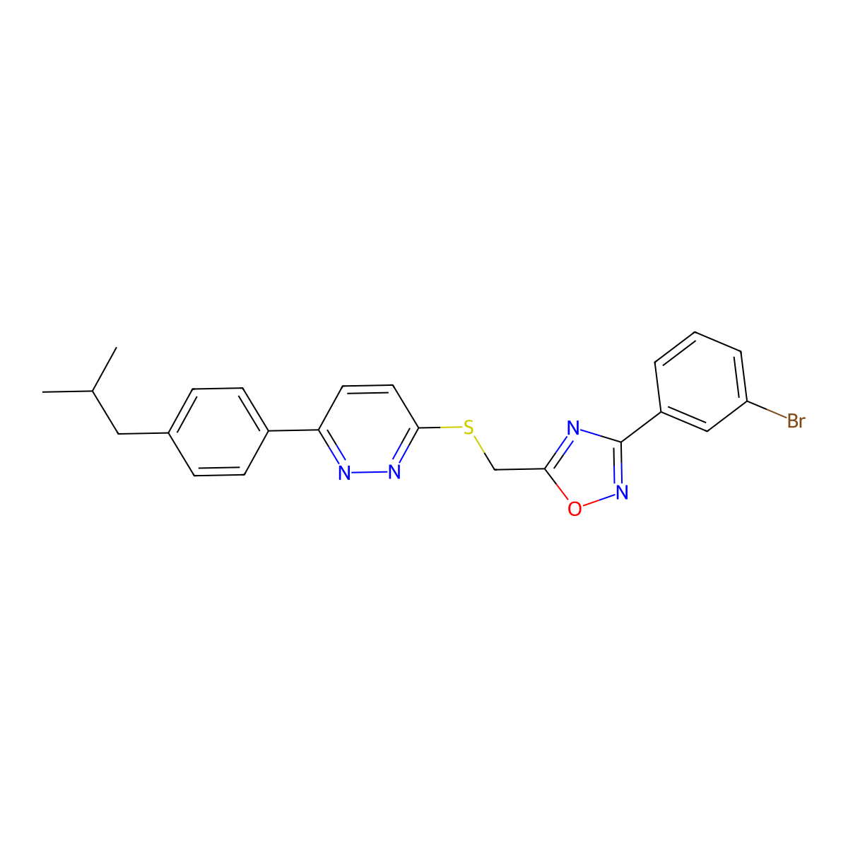 3-(3-Bromophenyl)-5-(((6-(4-isobutylphenyl)pyridazin-3-yl)thio)methyl)-1,2,4-oxadiazole molecular structure, CAS 1115286-18-4